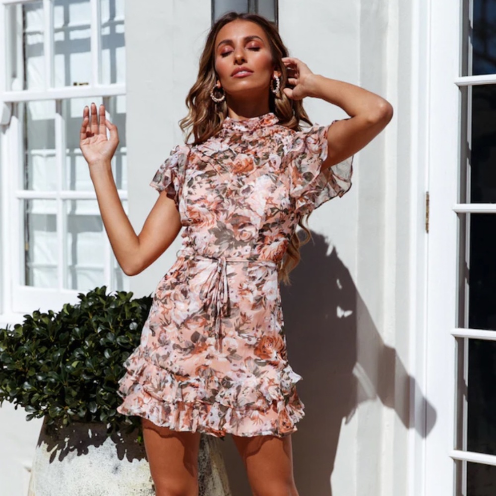 High Neck Ruffle Dress